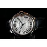 GENTLEMEN'S CARTIER BALLON BLEU AUTOMATIC WRISTWATCH W/ BOX & PAPERS REF. 3001, circular silver