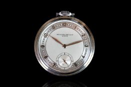 PATEK PHILIPPE KEYLESS POCKET WATCH, BRUSHED STEEL WITH SUBSIDIARY SECONDS, MANUALLY WOUND POCKET