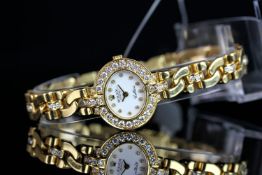 LADIES' ROLEX CELLINI 18ct GOLD DIAMOND SET WRISTWATCH REF. 2435, oval white dial with gold and