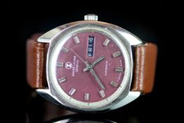 GENTLEMENS FAVRE LEUBA DUOMATIC WRISTWATCH, circular maroon dial with hour markers, day and date