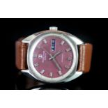 GENTLEMENS FAVRE LEUBA DUOMATIC WRISTWATCH, circular maroon dial with hour markers, day and date