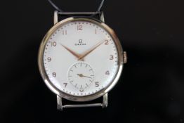 GENTLEMENS OMEGA OVERSIZE WRISTWATCH REF. 2808, circular off white dial with gold arabic numerals