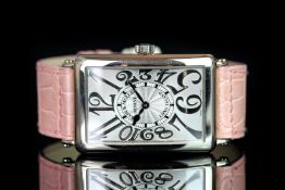 LADIES' FRANCK MULLER LONG ISLAND RELIEF, 18K WHITE GOLD, AUTOMATIC WRISTWATCH, rectangular textured