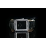 LADIES 18K WHITE GOLD VINTAGE PIAGET 8354 CIRCA 1999, oblong, black dial with silver sword hands,