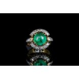 Vintage Emerald and diamond dress ring, central circular cabochon cut Emerald, 9.5mm diameter, round