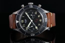 GENTLEMEN'S HEUER 'BUND' MILITARY FLYBACK CHRONOGRAPH WRISTWATCH REF. 1550 SG, circular black twin