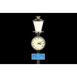 LeCoultre Rue De La Paid lamppost desk clock, 27cm high, black enamel, Roman numerals on cream, blue