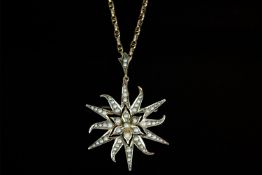 9CT SUN DESIGN PENDANT/BROOCH,with 48cm belcher chain with tube clasp,total weight 6.73 gms.