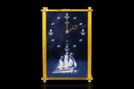 JAEFER NAUTICAL MUSICAL ALARM CLOCK, blue rectangular dial, wave and anchor hour markers and sailing