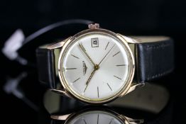 GENTLEMEN'S LONGINES VINTAGE WRISTWATCH REF. 7227, circular silver dial with etched in gold leaf