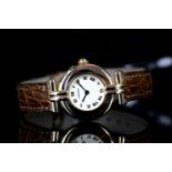 LADIES CARTIER PARIS 18CT GOLD QUARTZ WRISTWATCH REF. 3233, circular off white dial with black roman