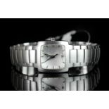 LADIES LONGINES DATE WRISTWATCH, square silver dial with a date window at 6, baton hour markers