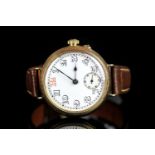 GENTLEMEN'S BOREL 9CT GOLD TRENCH WATCH, circular white dial with arabic numerals and outer minute