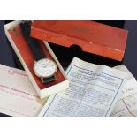 GENTLEMENS SMITHS DATE WRISTWATCH BOX & PAPERS, circular off white textures cross hatched dial