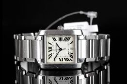 MID SIZE CARTIER TANK FRANCAISE WRISTWATCH REF. 2302, square sunburst two tone dial with Roman