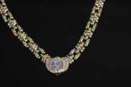 18ct Yellow Gold Diamond necklace featuring centre, marquise cut Diamond (1.50ct), Clarity VS,