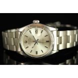 GENTLEMENS ROLEX OYSTER PERPETUAL AIR KING DATE WRISTWATCH REF. 5700, circular silver dial with