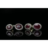 14ct Yellow Gold Ruby and Diamond earrings featuring, 4 oval cut, dark red Rubies (5.38ct TSW), claw