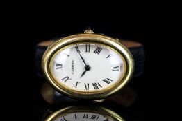 MID SIZE CARTIER BAIGNOIRE MANUAL WOUND IN 18K YELLOW GOLD MANUALLY WOUND WRISTWATCH, oval white