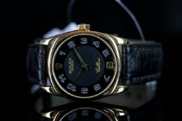 LADIES ROLEX CELLINI 18CT GOLD WRISTWATCH REF. 6229, circular black two tone dial with arabic