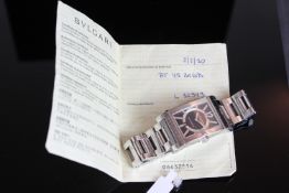 GENTLEMEN'S BVLGARI AUTOMATIC DATE WRISTWATCH W/ PAPERS, rectangular black and silver dial with