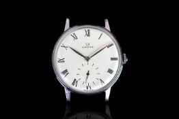 GENTLEMENS OMEGA OVERSIZE WRISTWATCH REF. 2318, circular off white dial with black roman numerals