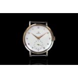 GENTLEMENS OMEGA OVERSIZE WRISTWATCH REF. 2808, circular off white dial with gold arabic numerals