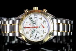 GENTLEMEN'S OMEGA SPEEDMASTER BI COLOUR AUTOMATIC WRISTWATCH, circular white triple register dial