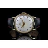 GENTLEMENS OMEGA AUTOMATIC WRISTWATCH REF. 6304, circu.ar silver/off white dial with gold baton hour