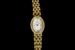 LADIES 18CT LONGINES DRESS WATCH L6 1107 WITH DIAMOND SET BEZEL, oval, white dial with black