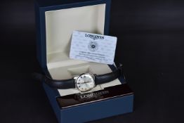 GENTLEMEN'S LONGINES CONQUEST AUTOMATIC DATE WRISTWATCH W/ BOX REF. 16114752, circular silver dial