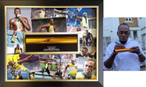 Usain Bolt, Relay baton hand signed clearly by Usain Bolt. This autograph was obtained at Soccer Aid