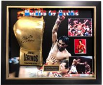 Roberto Duran, Boxing Glove signed by Roberto Duran. Framed in a superb 3D Dome Presentation.