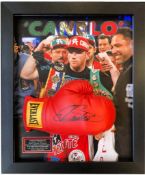 Canelo, Boxing Glove signed by Canelo Alvarez. Framed in a superb 3D Dome Presentation. Overall size