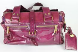 Mulberry patent leather Purple Roxanne Tote bag, gold hardware, approximately 36 x 22 cm, dust bag