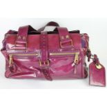 Mulberry patent leather Purple Roxanne Tote bag, gold hardware, approximately 36 x 22 cm, dust bag