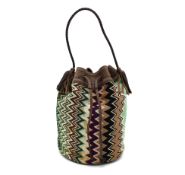 Missoni bag made in Italy, Multicolour needlework, with small brown handle at the top, (48cm