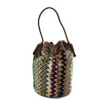 Missoni bag made in Italy, Multicolour needlework, with small brown handle at the top, (48cm