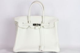 HERMES Birkin 35, white leather with palladium hardware, white leather padlock, virtually unused,