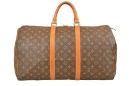 Louis Vuitton Monogram Keepall 50 Travel Bag, monogram design, tan leather, W 500 x H 270 x D