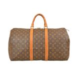 Louis Vuitton Monogram Keepall 50 Travel Bag, monogram design, tan leather, W 500 x H 270 x D