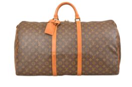 Louis Vuitton Keepall 60 travel bag, iconic monogram design with tan leather detail, W 600 x H 320 x