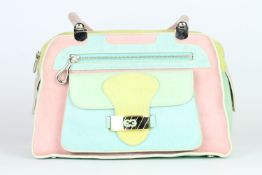 Escada, suade leather bag, in pink, and greens, white hardware, 30 x 19cm, with dust cover, box