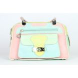 Escada, suade leather bag, in pink, and greens, white hardware, 30 x 19cm, with dust cover, box