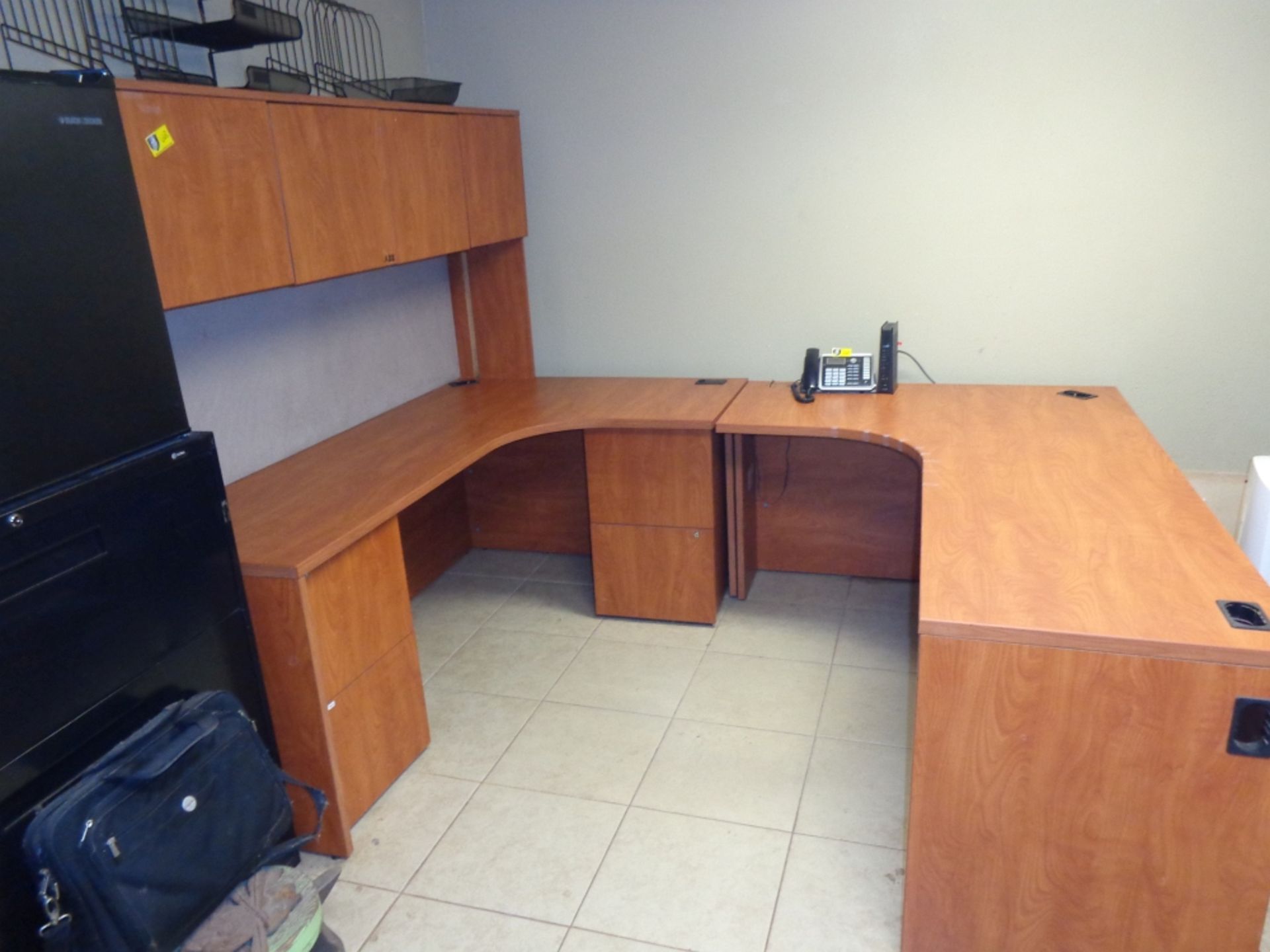 OFFICE DESK W/ CREDENZA AND CORNER SHELF - NO CONTENTS