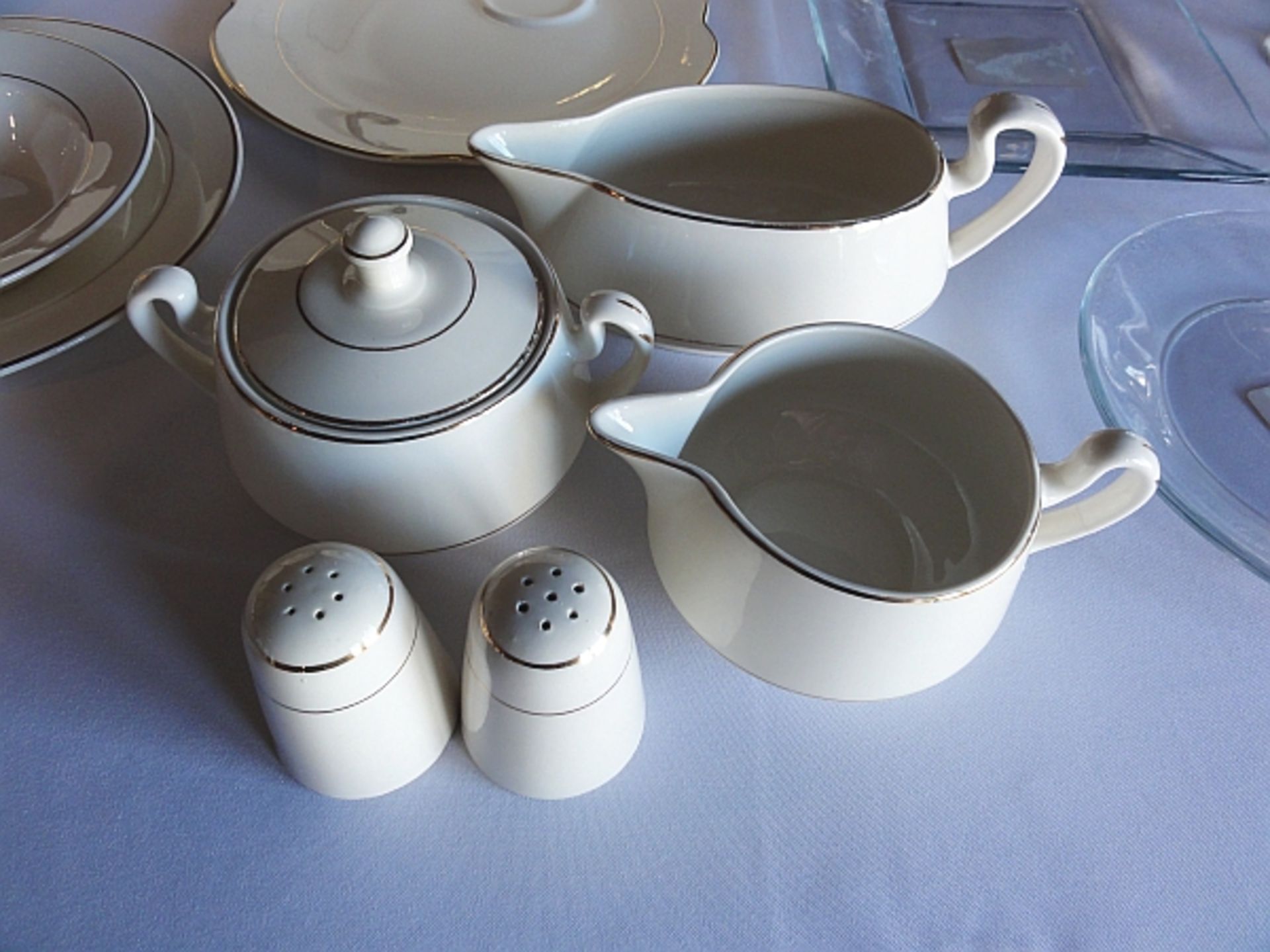 5 SETS OF GRAVY BOAT, SUGAR & CREAMER, SALT & PEPPER