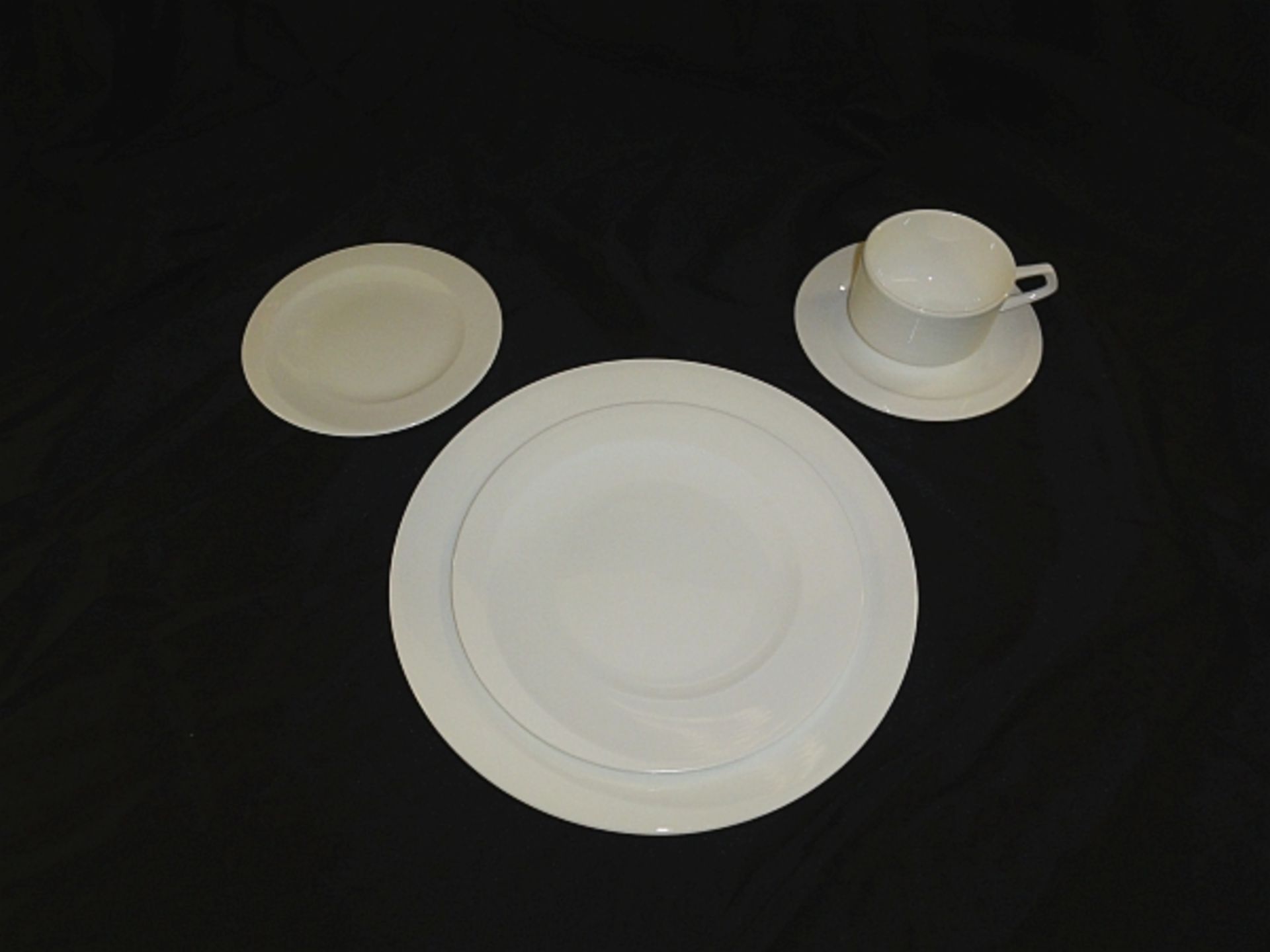 LOT OF 116 WHITE COFFEE SAUCER- FORTESSA- LOT COMES IN 5 MICROWIRE CRATES BILLED @ $18 EA. - Image 2 of 2