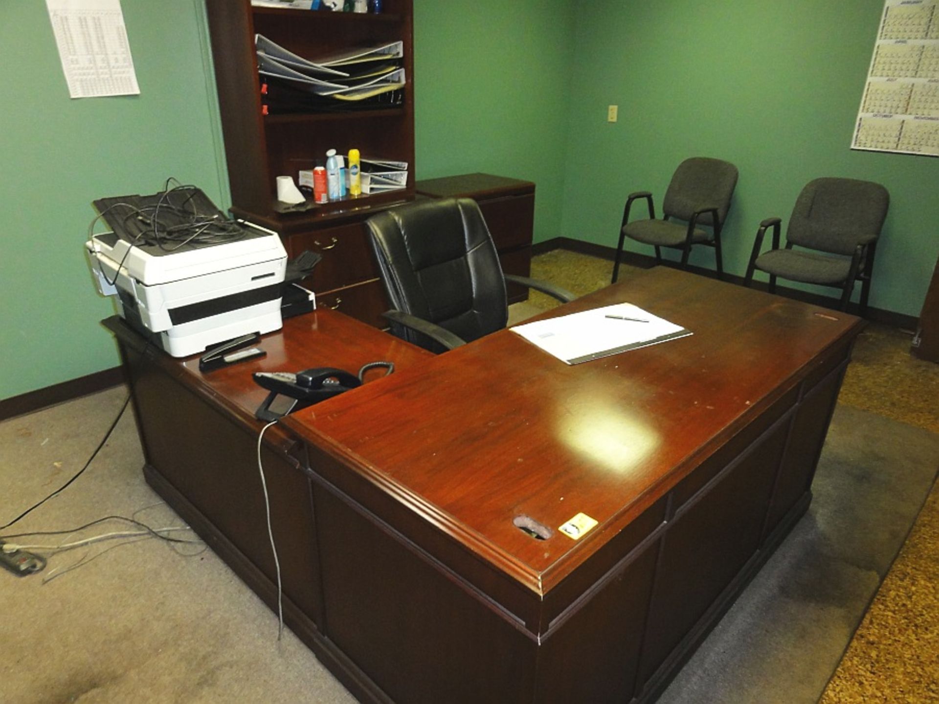 Wooden Desk w/ Return, Bookcase & Lateral File