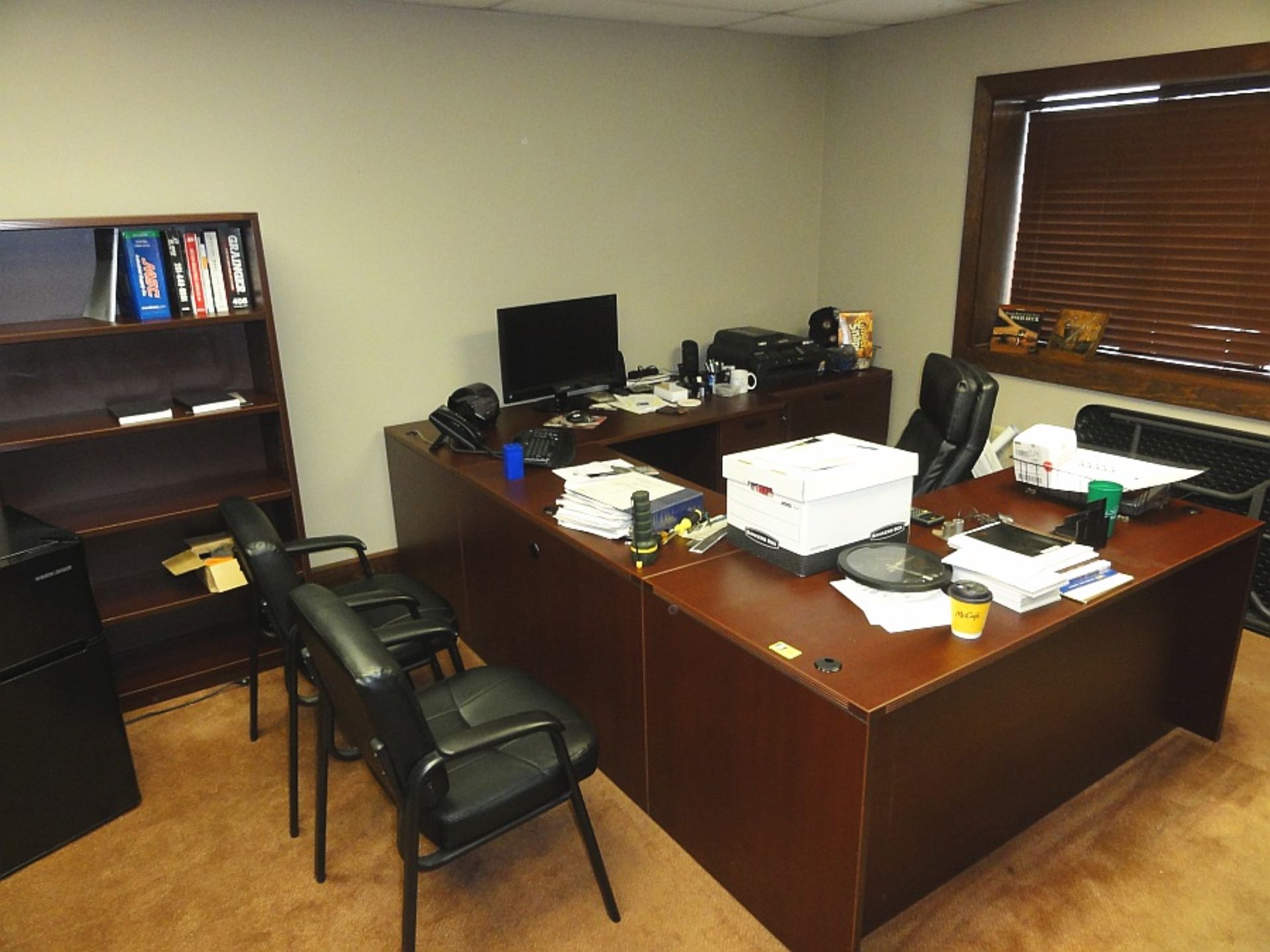 Executive Workstation w/ Bookcase & 2 Chairs