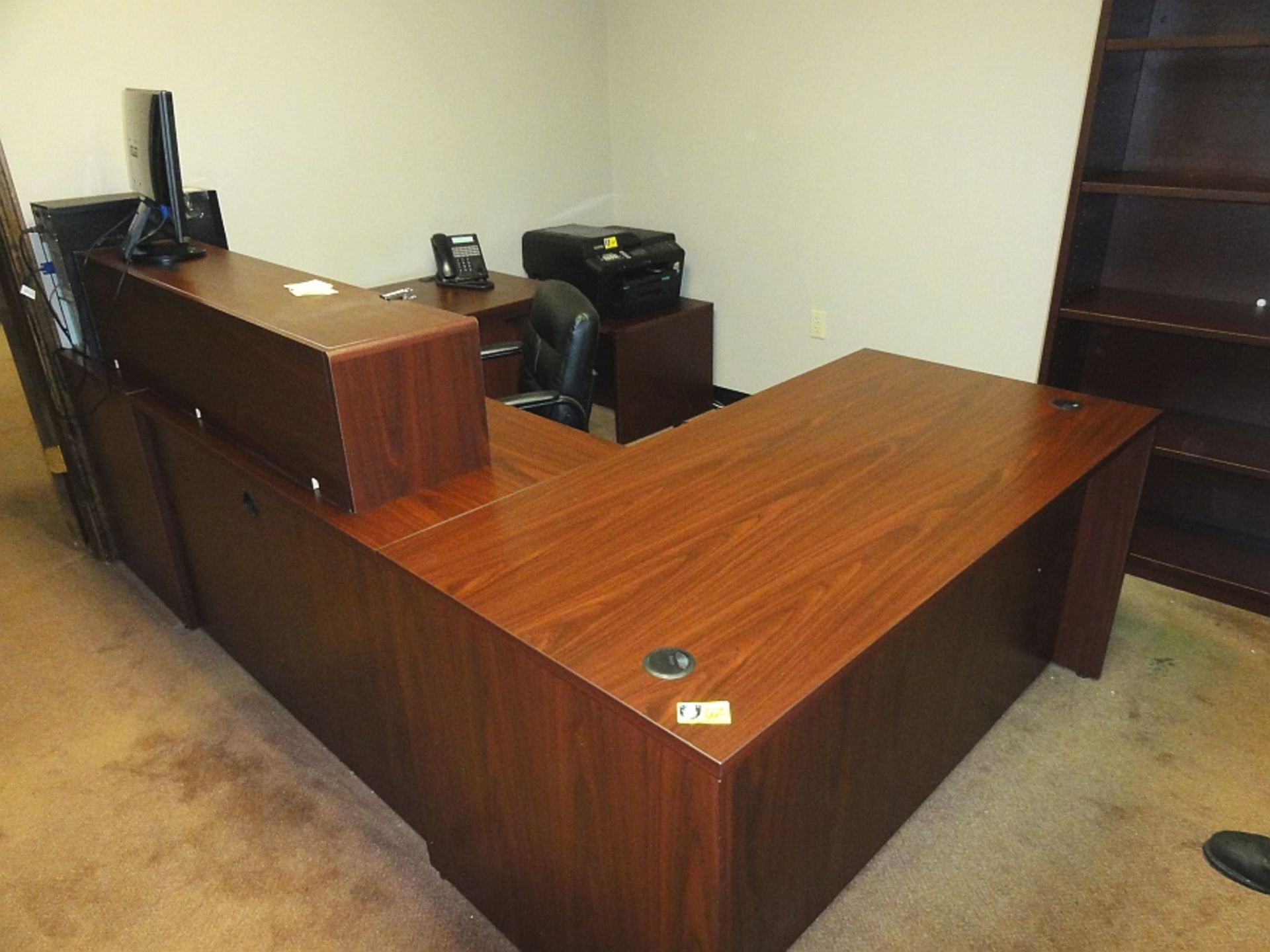 Executive Work Station w/ Hutch, File Cabinet, Side Table, Bookcase & Guest Chair